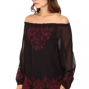 Joie: Ariena Off-Shoulder Caviar and Cabernet Blouse